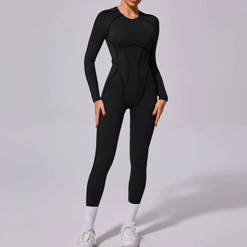 Macacão de yoga de uma peça feminino conjunto de manga comprida secagem rápida terno de yoga ginásio terno de treinamento roupas esportivas bodysuits feminino conjunto de fitness