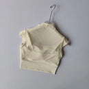 Malha integrada copo voador manga curta anti-rugas esportes yoga fitness conforto almofada no peito wear-free sutiã suspender topo