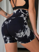 Shorts esportivos femininos com estampa tie-dye e cintura alta, shorts skinny casuais, confortáveis e respiráveis sem costura para ioga, academia, treino
