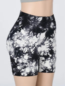 Shorts esportivos femininos com estampa tie-dye e cintura alta, shorts skinny casuais, confortáveis e respiráveis sem costura para ioga, academia, treino