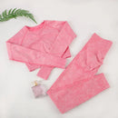 Chrleisure conjunto esportivo de lavagem para mulheres, sem costura, yoga, manga longa, fitness, com levantamento de bunda, leggings de treino, academia