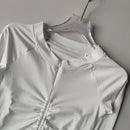 Meia zip esportes topo feminino apertado encaixe emagrecimento cordão yoga terno de manga comprida camiseta correndo terno de fitness outono inverno