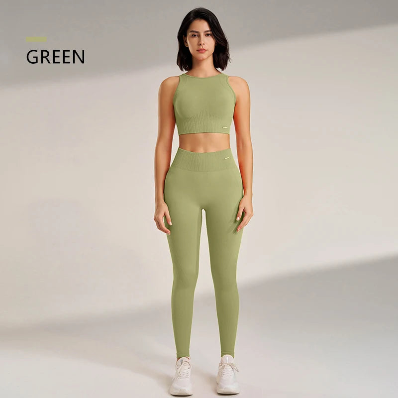 Conjunto de roupas de yoga feminino cintura alta leggings e topo duas peças sem costura roupas de exercício de fitness roupa interior de fitness plus size