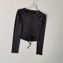 Meia zip esportes topo feminino apertado encaixe emagrecimento cordão yoga terno de manga comprida camiseta correndo terno de fitness outono inverno