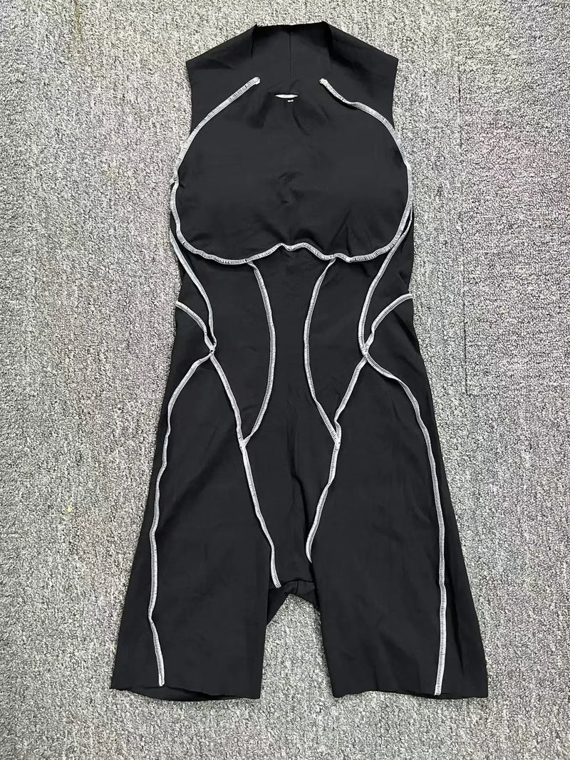 Novo verão costura cor sem costas macacões de yoga com almofadas no peito feminino sem mangas esportes bodysuit hip levantamento treino macacão