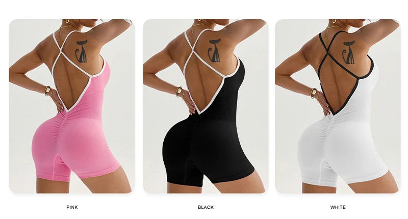 Sexy sem costas macacão feminino conjunto de yoga bodysuit para fitness ginásio roupas esportivas macacão vestido de dança treino roupas esportivas