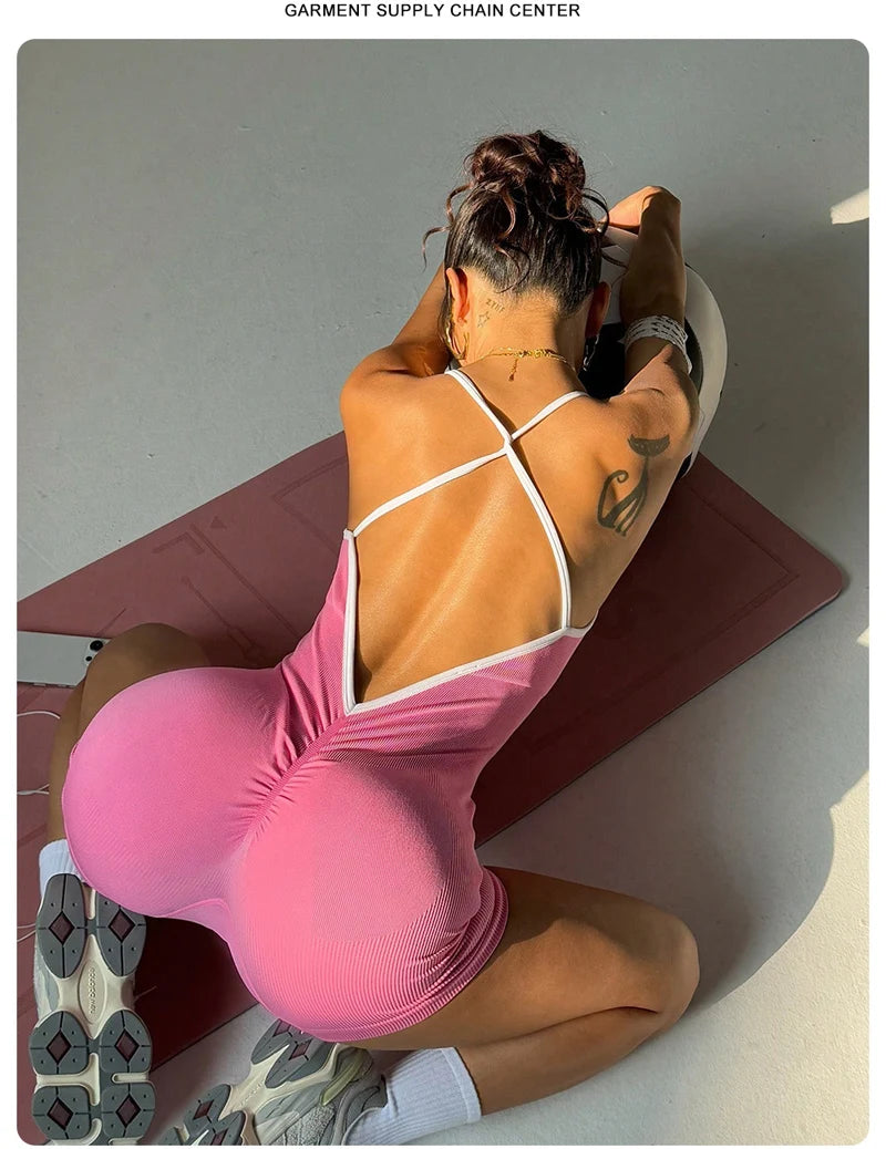 Sexy sem costas macacão feminino conjunto de yoga bodysuit para fitness ginásio roupas esportivas macacão vestido de dança treino roupas esportivas