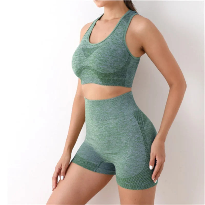 Conjunto de yoga shorts de ginásio feminino esporte sutiãs sutiã treino topos para mulheres roupas de yoga leggings de fitness conjunto de ginásio sem costura conjuntos de yoga
