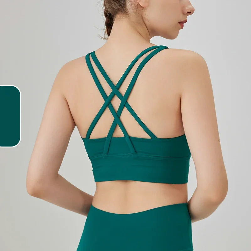 Novo verão sexy sutiãs esportivos mulheres colete de fitness esportes topo cruz volta yoga sutiã correndo fitness respirável à prova de choque sutiã de yoga