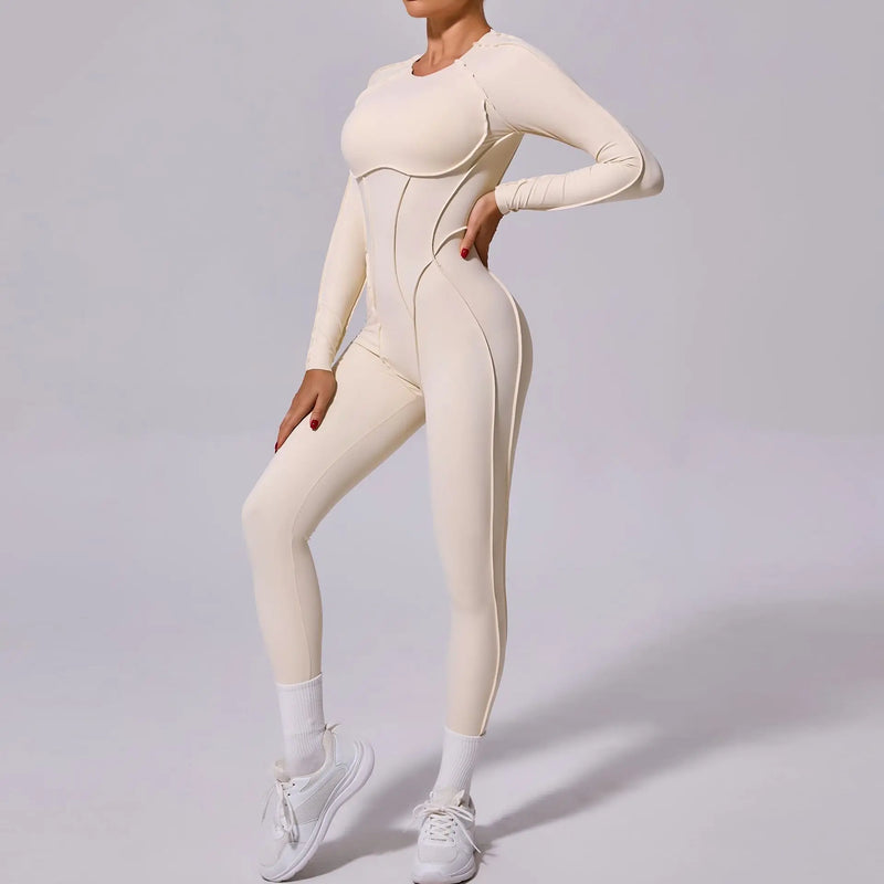 Macacão de yoga de uma peça feminino conjunto de manga comprida secagem rápida terno de yoga ginásio terno de treinamento roupas esportivas bodysuits feminino conjunto de fitness