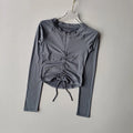 Meia zip esportes topo feminino apertado encaixe emagrecimento cordão yoga terno de manga comprida camiseta correndo terno de fitness outono inverno