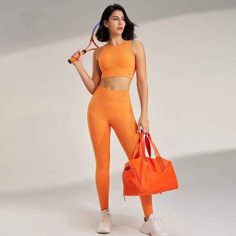 Conjunto de roupas de yoga feminino cintura alta leggings e topo duas peças sem costura roupas de exercício de fitness roupa interior de fitness plus size