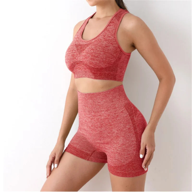 Conjunto de yoga shorts de ginásio feminino esporte sutiãs sutiã treino topos para mulheres roupas de yoga leggings de fitness conjunto de ginásio sem costura conjuntos de yoga