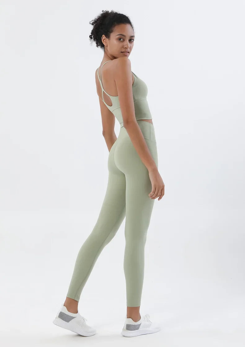 Conjunto de sutiã e leggings esportivos de 2 peças para mulheres, roupas para academia, sentimento nu, conjunto de fitness feminino, roupas para exercícios