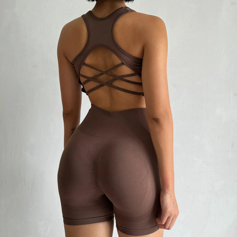 Seamless Yoga Set para Mulheres, Sexy Sutiã Esportivo, Shorts de Cintura Alta, Roupa de Ginásio, Terno sem mangas Fitness, 2 pcs