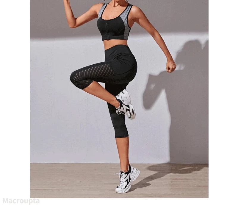 Calções Esportivos de Cintura Alta Hip Lift para Mulheres, Collants Bolsos Laterais, Roupa Esportiva de Ginásio Secagem Rápida, Corrida e Yoga, Calças Cortadas, Fitness e Nudez