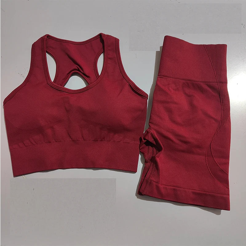Seamless Yoga Set para Mulheres, Sexy Sutiã Esportivo, Shorts de Cintura Alta, Roupa de Ginásio, Terno sem mangas Fitness, 2 pcs