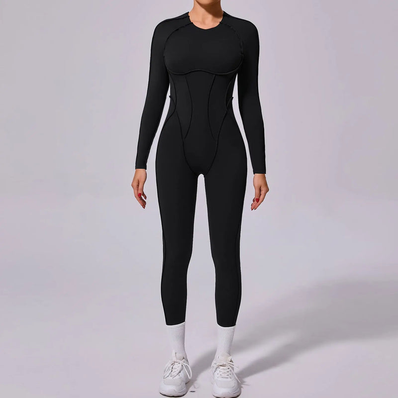 Macacão de yoga de uma peça feminino conjunto de manga comprida secagem rápida terno de yoga ginásio terno de treinamento roupas esportivas bodysuits feminino conjunto de fitness