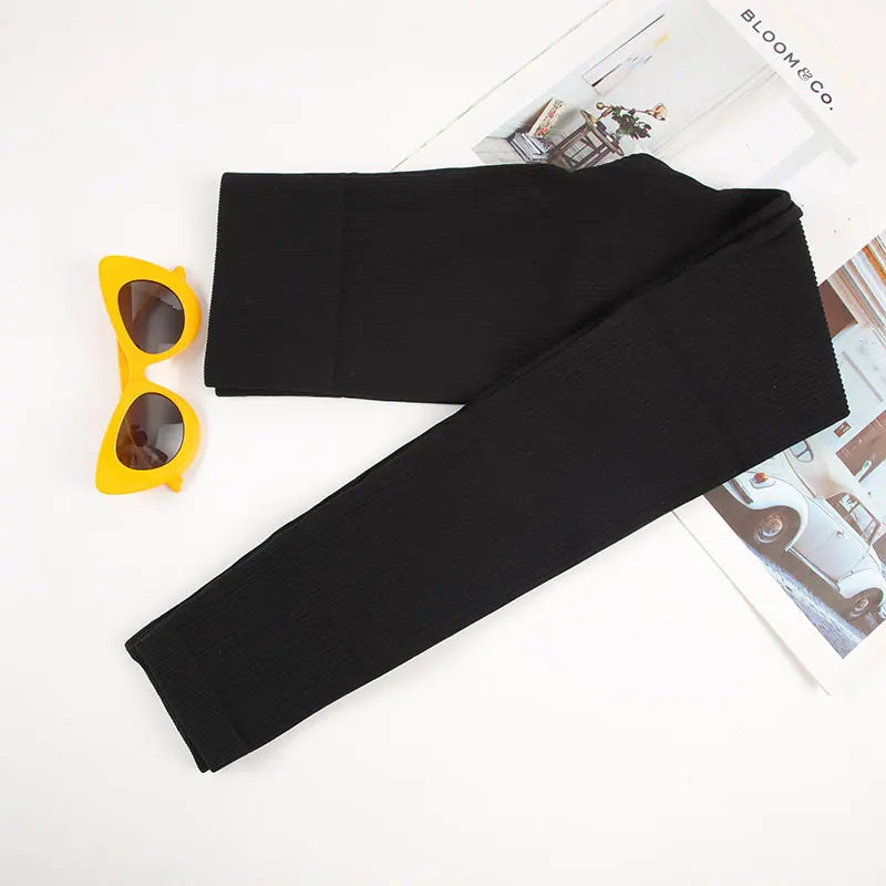 Mulheres sem costura leggings com nervuras cintura alta levantamento de bunda calças de treino cor sólida simples calças de fitness roupas casuais