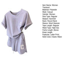 Camiseta estampada com letra feminina e calções com elástico na cintura, agasalho gola O, roupa exercício Lady, verão