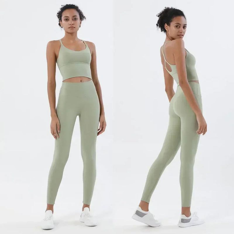 Conjunto de sutiã e leggings esportivos de 2 peças para mulheres, roupas para academia, sentimento nu, conjunto de fitness feminino, roupas para exercícios