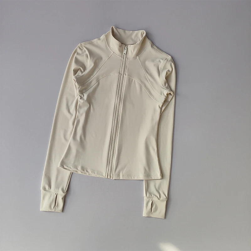 Terno de yoga feminino high-end gola de manga comprida jaqueta esportiva correndo treinamento fitness superior à prova de vento terno de corrida