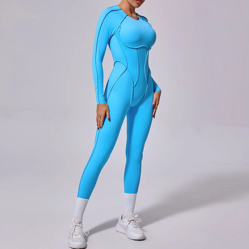 Macacão de yoga de uma peça feminino conjunto de manga comprida secagem rápida terno de yoga ginásio terno de treinamento roupas esportivas bodysuits feminino conjunto de fitness