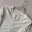 Meia zip esportes topo feminino apertado encaixe emagrecimento cordão yoga terno de manga comprida camiseta correndo terno de fitness outono inverno