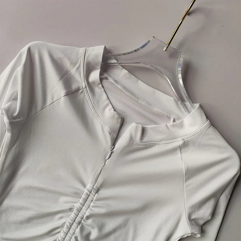 Meia zip esportes topo feminino apertado encaixe emagrecimento cordão yoga terno de manga comprida camiseta correndo terno de fitness outono inverno