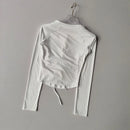 Meia zip esportes topo feminino apertado encaixe emagrecimento cordão yoga terno de manga comprida camiseta correndo terno de fitness outono inverno