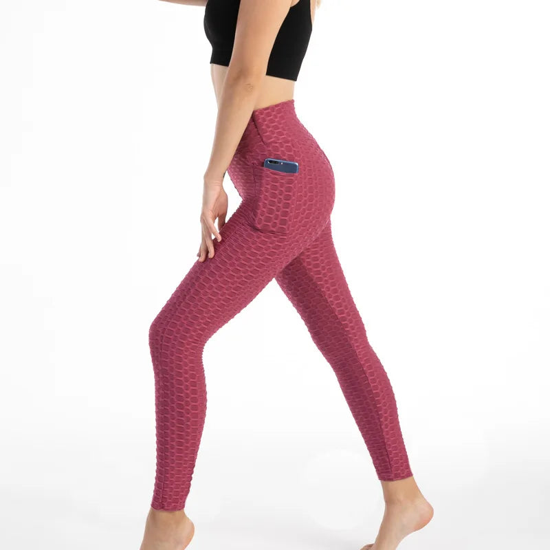 Moda feminina bolso bolha calças elásticas magro leggings ginásio correndo ciclismo calças de fitness cintura alta hip lift leggings feminino