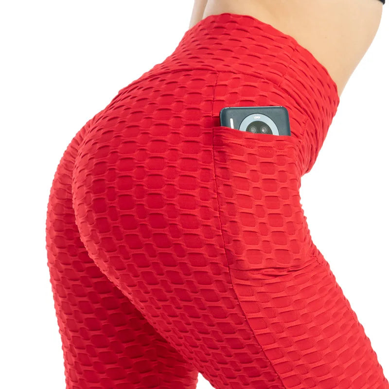 Moda feminina bolso bolha calças elásticas magro leggings ginásio correndo ciclismo calças de fitness cintura alta hip lift leggings feminino