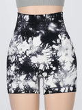 Shorts esportivos femininos com estampa tie-dye e cintura alta, shorts skinny casuais, confortáveis e respiráveis sem costura para ioga, academia, treino