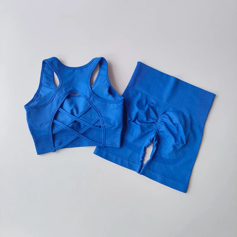 Seamless Yoga Set para Mulheres, Sexy Sutiã Esportivo, Shorts de Cintura Alta, Roupa de Ginásio, Terno sem mangas Fitness, 2 pcs