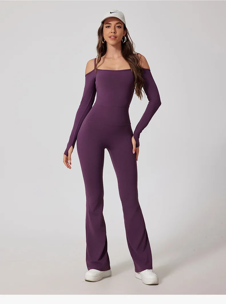 Fubeike novo macacão de yoga para esportes volta beleza volta marrom sem costura alça de ombro duplo collants sexy bodysuit de uma peça