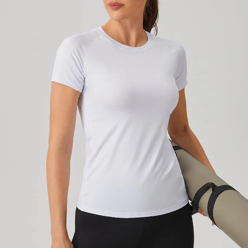 Camisa de compressão feminina manga curta atlético yoga correndo camiseta verão ginásio treino secagem rápida elástico camisetas topos baselayer
