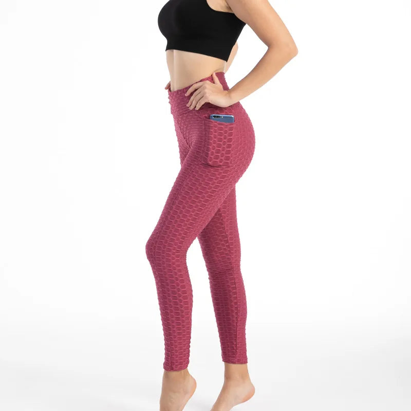 Moda feminina bolso bolha calças elásticas magro leggings ginásio correndo ciclismo calças de fitness cintura alta hip lift leggings feminino