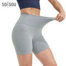 SOISOU Shorts femininos de nylon, academia, yoga, leggings, cintura alta, elástico, apertado, respirável, sem linhas estranho, shorts de ciclismo femininos