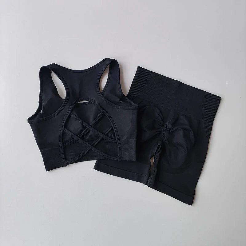 Seamless Yoga Set para Mulheres, Sexy Sutiã Esportivo, Shorts de Cintura Alta, Roupa de Ginásio, Terno sem mangas Fitness, 2 pcs