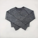 Chrleisure conjunto esportivo de lavagem para mulheres, sem costura, yoga, manga longa, fitness, com levantamento de bunda, leggings de treino, academia