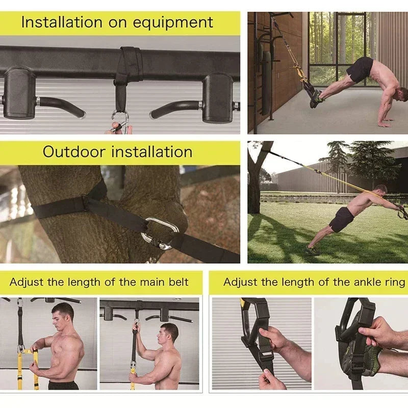 Correia de treinamento de suspensão fitness força power suspensão trainer ajustável yoga cinta montagem na parede profissional trx tensor