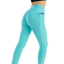 Moda feminina bolso bolha calças elásticas magro leggings ginásio correndo ciclismo calças de fitness cintura alta hip lift leggings feminino