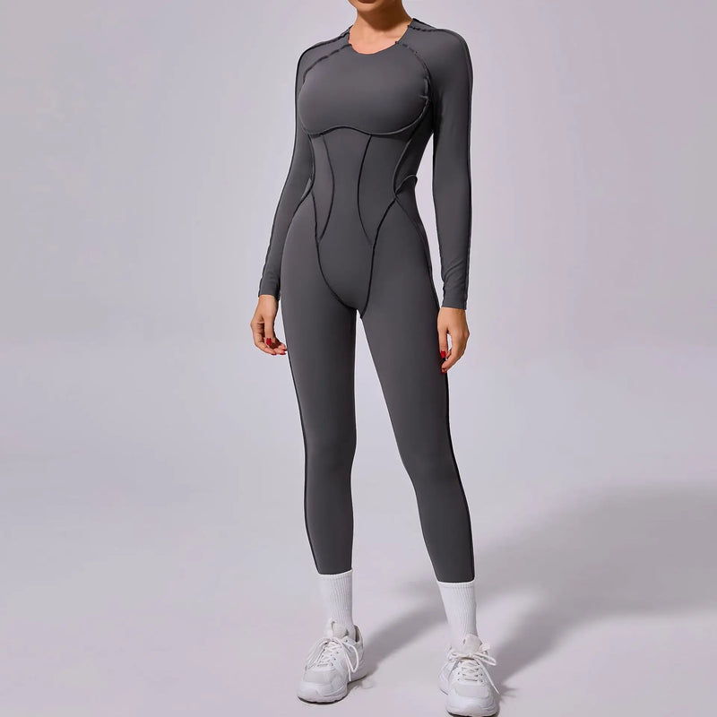 Macacão de yoga de uma peça feminino conjunto de manga comprida secagem rápida terno de yoga ginásio terno de treinamento roupas esportivas bodysuits feminino conjunto de fitness