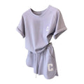 Camiseta estampada com letra feminina e calções com elástico na cintura, agasalho gola O, roupa exercício Lady, verão