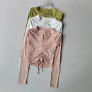 Meia zip esportes topo feminino apertado encaixe emagrecimento cordão yoga terno de manga comprida camiseta correndo terno de fitness outono inverno