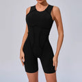 Novo verão costura cor sem costas macacões de yoga com almofadas no peito feminino sem mangas esportes bodysuit hip levantamento treino macacão