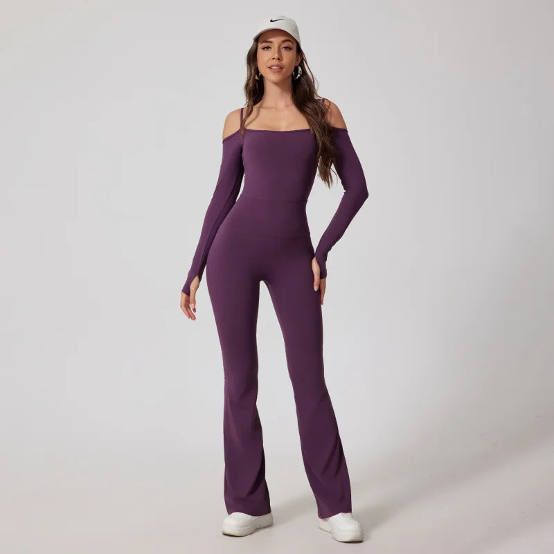 Fubeike novo macacão de yoga para esportes volta beleza volta marrom sem costura alça de ombro duplo collants sexy bodysuit de uma peça