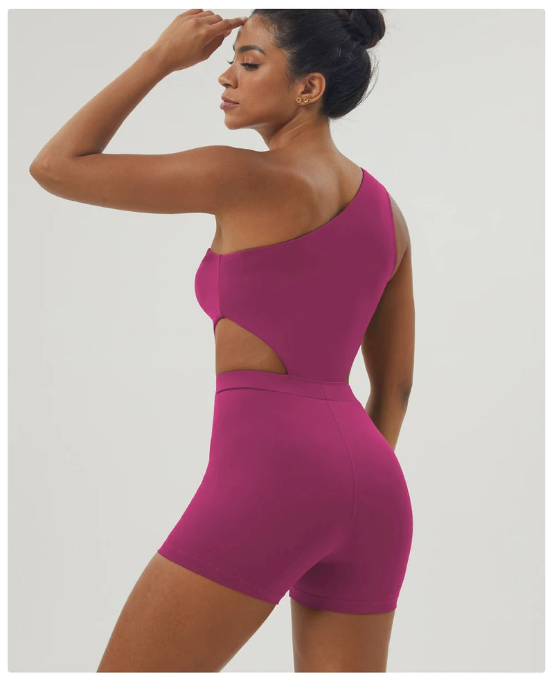 Mulheres de um ombro esporte bodyduit elástico acolchoado fitness ginásio yoga macacão