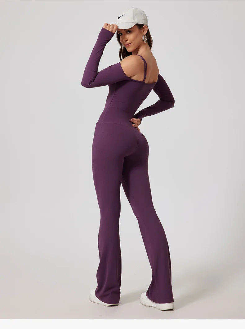 Fubeike novo macacão de yoga para esportes volta beleza volta marrom sem costura alça de ombro duplo collants sexy bodysuit de uma peça