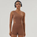 Mulheres de um ombro esporte bodyduit elástico acolchoado fitness ginásio yoga macacão